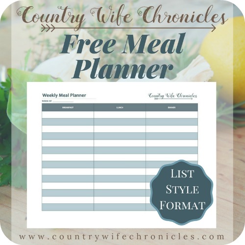 Free Meal Planner Graphic-List Style Format